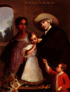 Painting of a inter-racial family and mestizo offspring